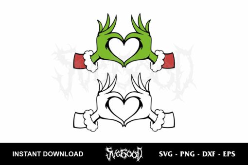 Grinch Hand Heart SVG Cricut