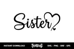 sister heart svg free cut file